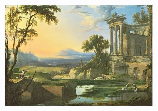 Постер Italian landscape with ruins с типом исполнения На холсте в раме в багетной раме 221-03