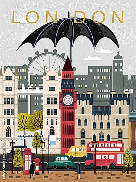 Постер Лондон, путешествия, плакат с типом исполнения На холсте без рамы