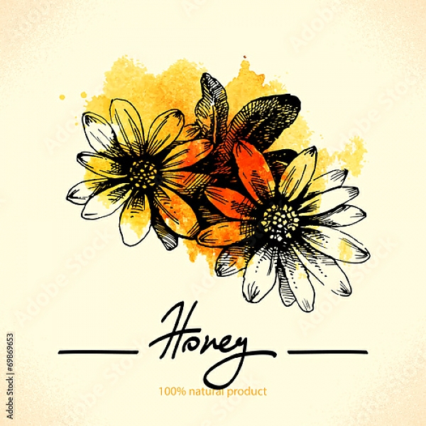 Постер Медовые цветы с желтой кляксой с типом исполнения На холсте без рамы