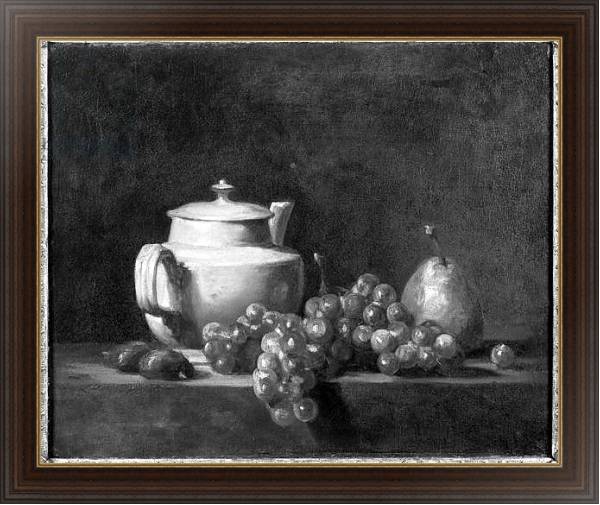 Постер White Teapot with Two Chestnuts, White Grapes and a Pear с типом исполнения На холсте в раме в багетной раме 1.023.151