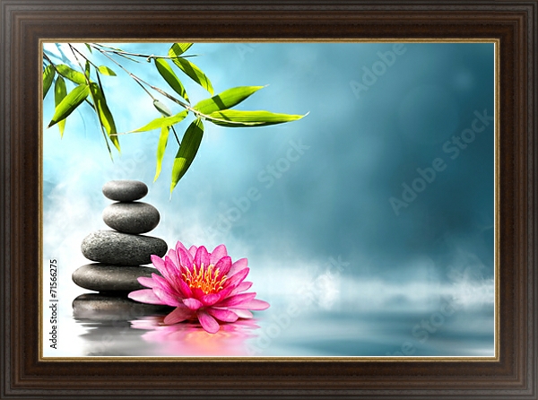 Постер Кувшинка. камни и бамбук с типом исполнения На холсте в раме в багетной раме 1.023.151
