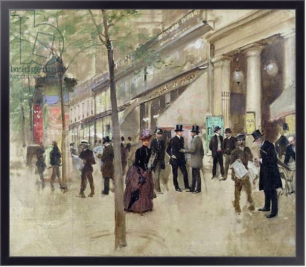 Постер The Boulevard Montmartre and the Theatre des Varietes, c.1886 с типом исполнения На холсте в раме в багетной раме 221-01