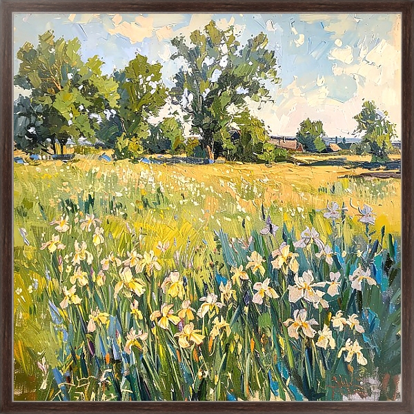 Постер Meadow with white irises с типом исполнения На холсте в раме в багетной раме 221-02.QA