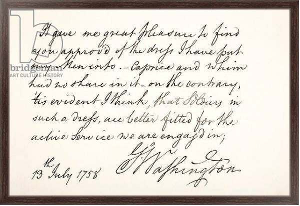 Постер Handwriting and signature of George Washington, 1758 с типом исполнения На холсте в раме в багетной раме 221-02