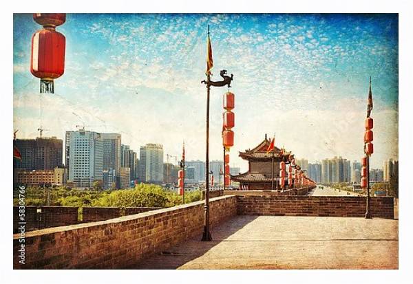 Постер Китай, Сиань. Древняя городская стена с типом исполнения На холсте в раме в багетной раме 221-03