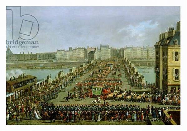Постер The Imperial Procession Returning to Notre Dame for the Sacred Ceremony 1804, Crossing the Pont-Neuf с типом исполнения На холсте в раме в багетной раме 221-03