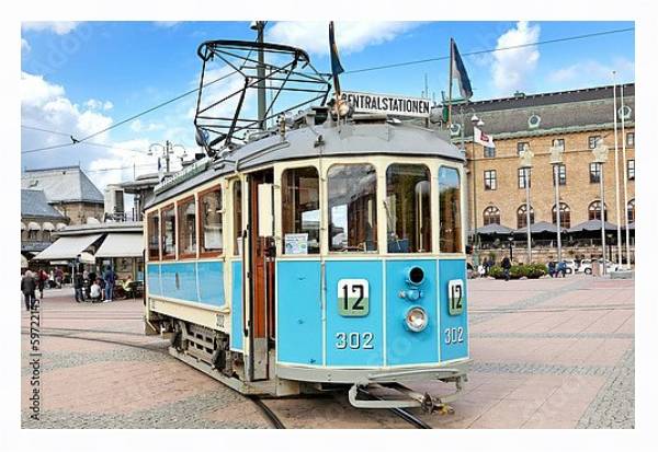 Постер исторический трамвай в Гётеборге, Швеция с типом исполнения На холсте в раме в багетной раме 221-03