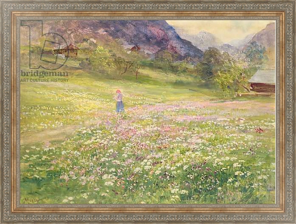 Постер Girl in a Field of Poppies с типом исполнения На холсте в раме в багетной раме 484.M48.310