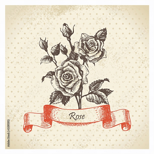 Постер Иллюстрация с розами с типом исполнения На холсте в раме в багетной раме 221-03