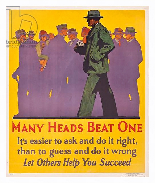 Постер Many Heads Beat One; a 1929 work incentive poster, 1929 с типом исполнения На холсте в раме в багетной раме 221-03