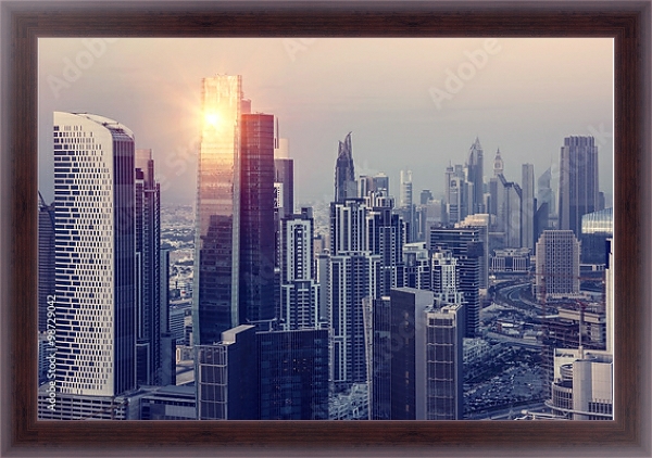 Постер Дубай, вид на вечерний город с типом исполнения На холсте в раме в багетной раме 35-M719P-83
