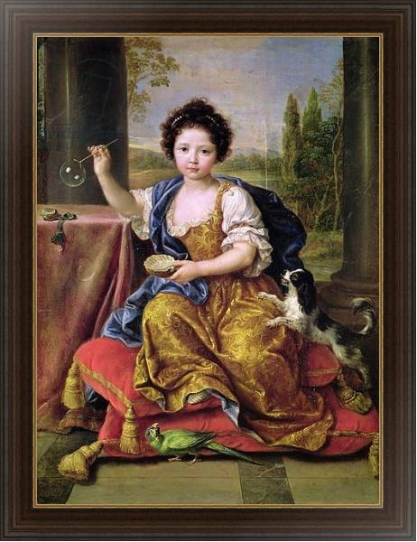 Постер Marie-Anne de Bourbon Mademoiselle de Blois, Blowing Soap Bubbles с типом исполнения На холсте в раме в багетной раме 1.023.151