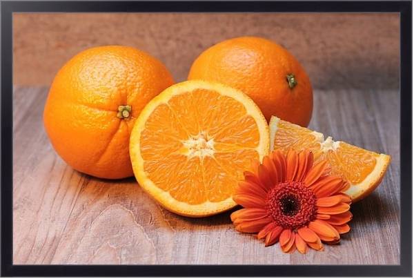 Постер Апельсины и оранжевая маргаритка с типом исполнения На холсте в раме в багетной раме 221-01