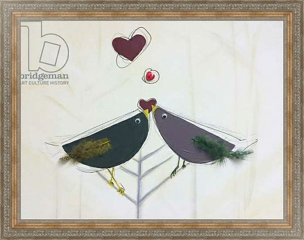 Постер Love birds, love hearts,, painting с типом исполнения На холсте в раме в багетной раме 484.M48.310