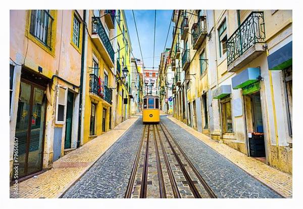 Постер Португалия, Лиссабон. Желтый трамвай №1 с типом исполнения На холсте в раме в багетной раме 221-03