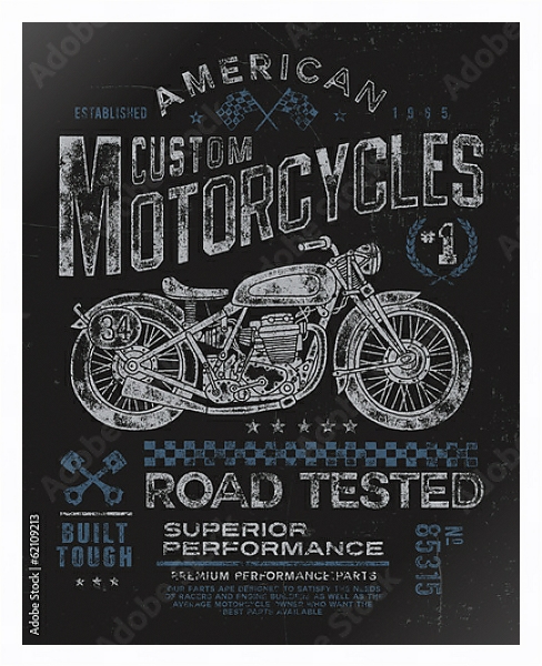 Постер Ретро плакат. Мотоциклы с типом исполнения На холсте в раме в багетной раме 221-03