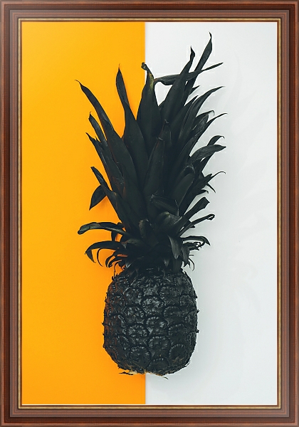 Постер Черный ананас на бело-желтом фоне с типом исполнения На холсте в раме в багетной раме 35-M719P-83