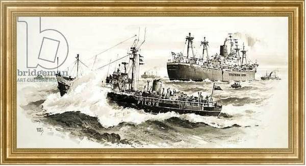 Постер Unidentified ship and pilits boat с типом исполнения На холсте в раме в багетной раме NA033.1.051