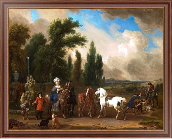 Постер Пейзаж с нарядными людьми, лошадьми и собаками с типом исполнения На холсте в раме в багетной раме 35-M719P-83
