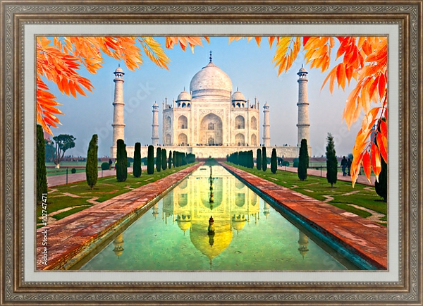 Постер Индия. Taj Mahal at sunrise, Agra, Uttar Pradesh с типом исполнения На холсте в раме в багетной раме 595.M52.330