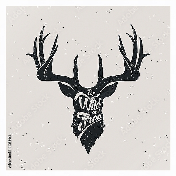 Постер Силуэт оленя с надписью be wild and free с типом исполнения На холсте в раме в багетной раме 221-03