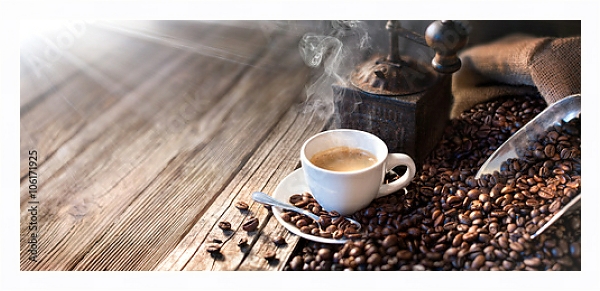 Постер Доброе утро начинается с хорошего кофе с типом исполнения На холсте в раме в багетной раме 221-03