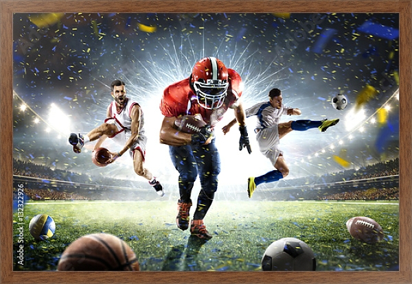 Постер Спортсмены разных видов спорта на одном стадионе с типом исполнения На холсте в раме в багетной раме 1727.4310
