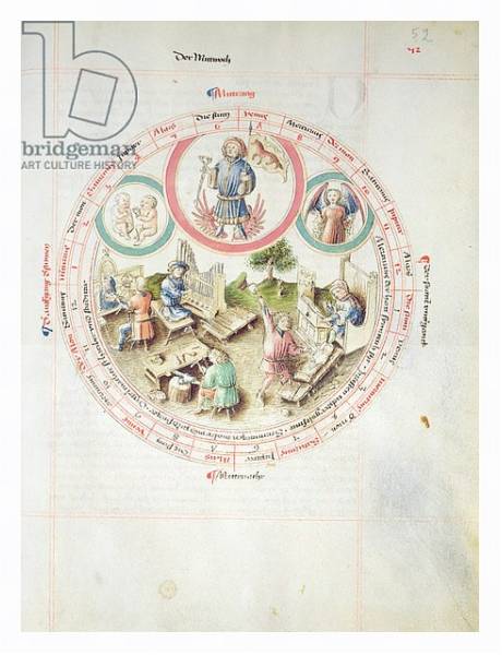 Постер MS 2a Astron 1, fol 5.2 Astrological chart depicting Wednesday с типом исполнения На холсте в раме в багетной раме 221-03