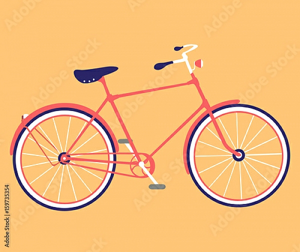 Постер Красный ретро велосипед на оранжевом фоне с типом исполнения На холсте без рамы