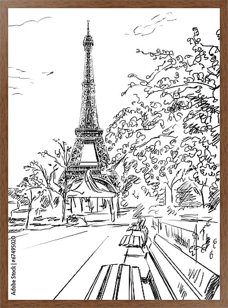 Постер Париж в Ч/Б рисунках #48 с типом исполнения На холсте в раме в багетной раме 1727.4310