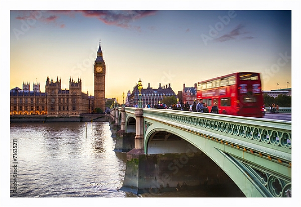 Постер Великобритания, Лондон. Классический вид на Вестминстерский мост с типом исполнения На холсте в раме в багетной раме 221-03
