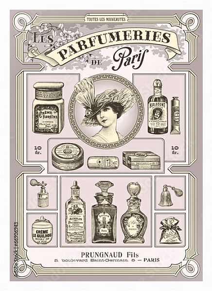 Постер Набор французских духов и косметики с типом исполнения На холсте в раме в багетной раме 221-03