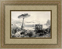 Постер Naples bay, Italy. Original, created by W. H. Bartlett and and T. A. Prior, published in Florence, Постер Naples bay, Italy. Original, created by W. H. Bartlett and and T. A. Prior, published in Florence,