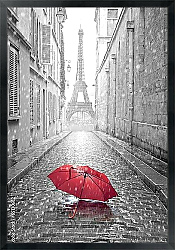 Постер Франция, Париж. Вид на красный зонт и Эйфелеву башню