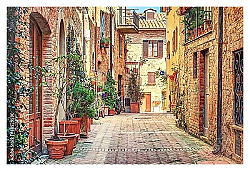Постер Италия, Тоскана. Старая улица с цветами