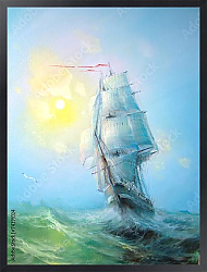 Постер Парусник в море на рассвете