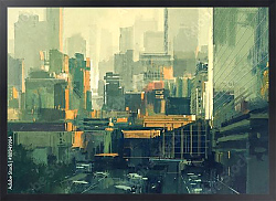 Постер Город с высотками в красках заката