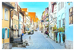 Постер Германия. Street with half-timbered houses of Rothenburg ob der Tauber