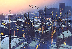 Постер Заснеженный зимний город