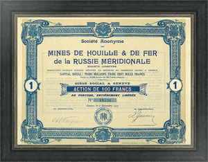 Постер Акции Общества Mines de Houille & de Fer de la Russie Meridionale