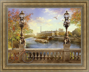 Картина в раме Франция, Париж. Пейзаж с велосипедом