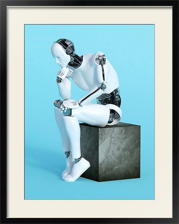 Постер Робот в позе мыслителя в раме под стеклом