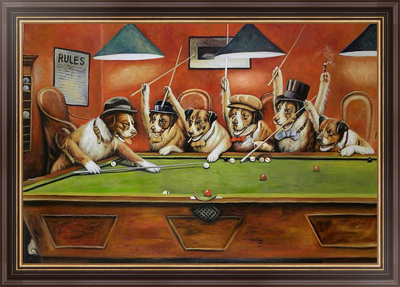 Собаки, играющие в бильярд, репродукция картины К. Кулиджа 