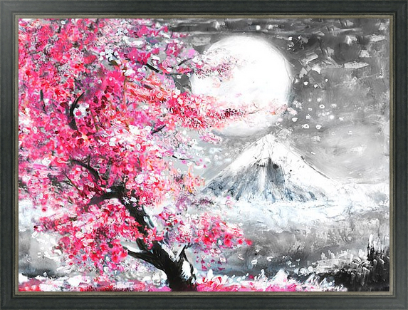 Японский пейзаж с сакурой в раме на холсте