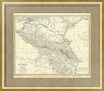 Ретро карта Россия в Европе в раме с паспарту