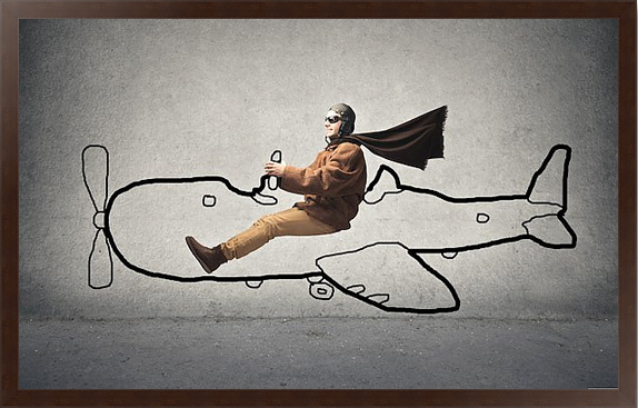 Летчик в нарисованном самолете