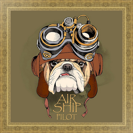 Постер в стиле стимпанк с бульдогом-пилотом