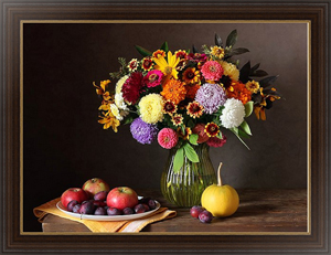 Постер Осенний натюрморт с цветами и фруктами