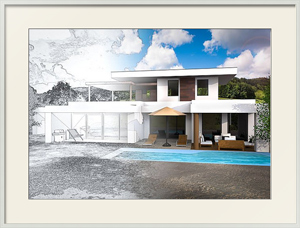 Постер Строительный проект загородного дома в раме